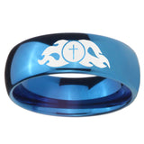 8mm Flamed Cross Dome Blue Tungsten Carbide Men's Engagement Band