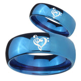 Bride and Groom Music & Heart Dome Blue Tungsten Carbide Mens Wedding Ring Set