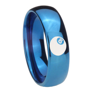 8mm 8 Ball Dome Blue Tungsten Carbide Mens Wedding Band