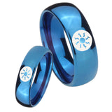 Bride and Groom Magic The Gathering Dome Blue Tungsten Carbide Engraved Ring Set