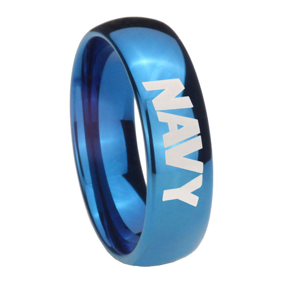 8mm Navy Dome Blue Tungsten Carbide Wedding Band Ring