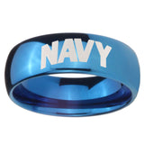 8mm Navy Dome Blue Tungsten Carbide Wedding Band Ring