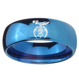 8mm Masonic Shriners Dome Blue Tungsten Carbide Mens Ring Personalized