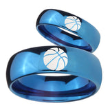 Bride and Groom Basketball Dome Blue Tungsten Carbide Mens Wedding Ring Set