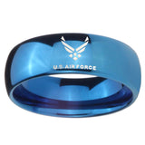 8MM Glossy Blue Dome US Air Force Tungsten Carbide Laser Engraved Ring