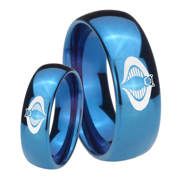 Bride and Groom Cobra Dome Blue Tungsten Carbide Mens Engagement Band Set