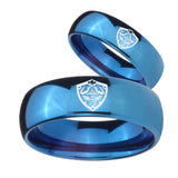 Bride and Groom Zelda Hylian Shield Dome Blue Tungsten Engagement Ring Set