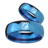 Bride and Groom Military Pow Dome Blue Tungsten Men's Engagement Band Set