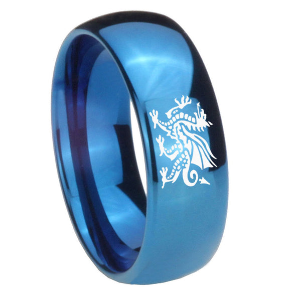 8mm Dragon Dome Blue Tungsten Carbide Mens Engagement Band