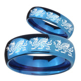 Bride and Groom Multiple Dragon Dome Blue Tungsten Mens Ring Personalized Set