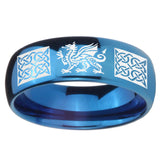 8mm Multiple Dragon Celtic Dome Blue Tungsten Carbide Mens Ring Personalized