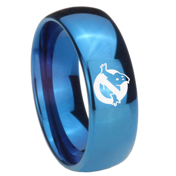 8mm Ghostbusters Dome Blue Tungsten Carbide Mens Wedding Band