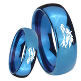 8mm Wolf Dome Blue Tungsten Carbide Mens Engagement Band