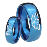 Bride and Groom Waylon Jennings Dome Blue Tungsten Men's Promise Rings Set