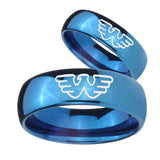 Bride and Groom Waylon Jennings Dome Blue Tungsten Men's Promise Rings Set