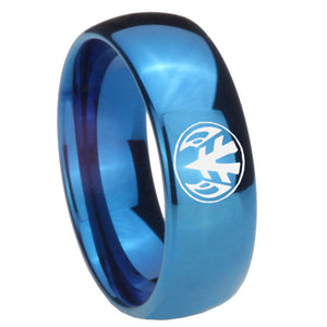 8mm Love Power Rangers Dome Blue Tungsten Carbide Wedding Band Mens