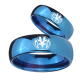 His Hers Love Power Rangers Dome Blue Tungsten Wedding Engagement Ring Set