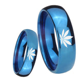 8mm Marijuana Leaf Dome Blue Tungsten Carbide Wedding Band Ring