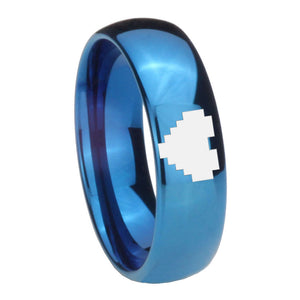 8MM Glossy Blue Dome Zelda Heart Tungsten Carbide Laser Engraved Ring