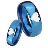 His Hers Mirror Blue Dome Zelda Heart Tungsten Carbide Wedding Rings Set