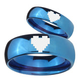 His Hers Mirror Blue Dome Zelda Heart Tungsten Carbide Wedding Rings Set