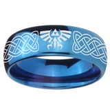 8mm Celtic Zelda Dome Blue Tungsten Carbide Mens Promise Ring