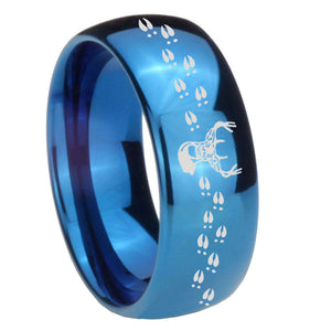 8mm Deer Antler Dome Blue Tungsten Carbide Men's Wedding Band