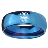 8mm Skull Marijuana Leaf  Dome Blue Tungsten Carbide Mens Ring Engraved