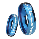 8mm Heart Beat forever Heart always Dome Blue Tungsten Mens Ring Personalized