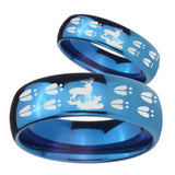 His and Hers Deer Hunting Tracks Dome Blue Tungsten Mens Engagement Ring Set