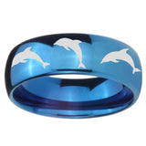 8mm Dolphins Dome Blue Tungsten Carbide Wedding Engraving Ring