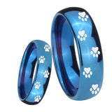 8mm Paw Print Dome Blue Tungsten Carbide Men's Promise Rings