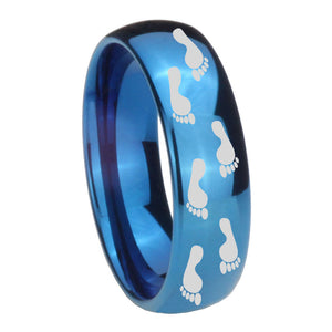 8mm Foot Print Dome Blue Tungsten Carbide Wedding Engagement Ring