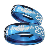 Bride and Groom Irish Claddagh Dome Blue Tungsten Carbide Rings for Men Set