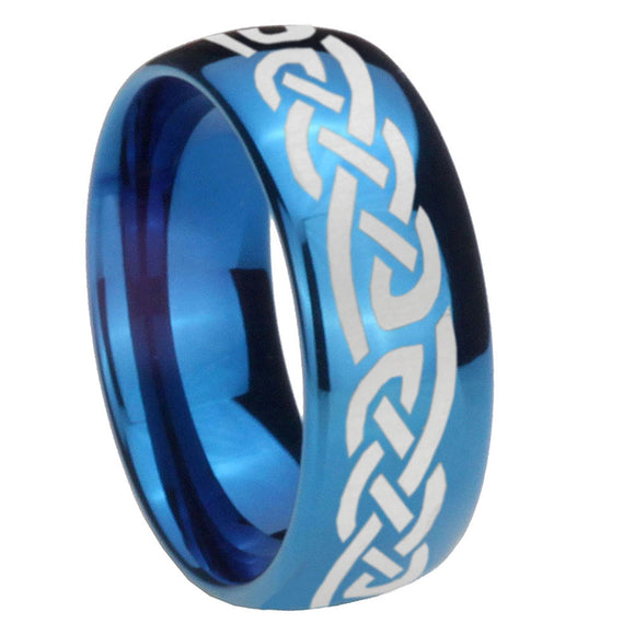 8mm Celtic Knot Infinity Love Dome Blue Tungsten Carbide Men's Wedding Band