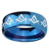 8mm Masonic Square and Compass Dome Blue Tungsten Carbide Men's Wedding Band