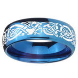 8mm Celtic Knot Dragon Dome Blue Tungsten Carbide Anniversary Ring