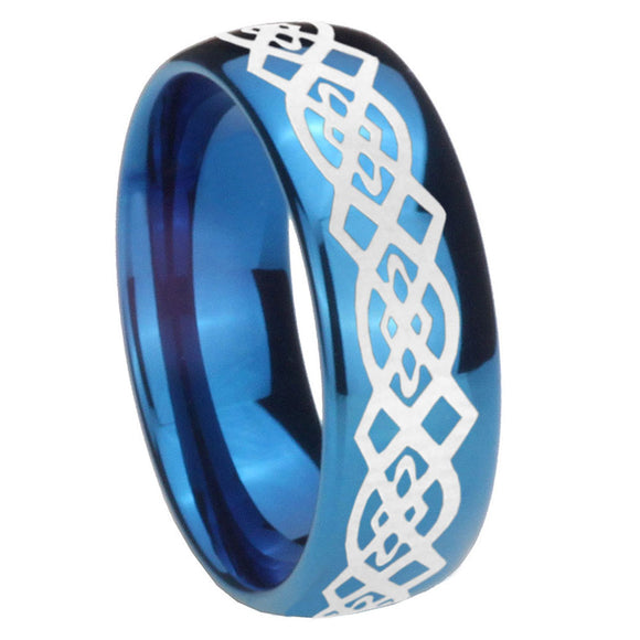 8mm Celtic Knot Dome Blue Tungsten Carbide Mens Anniversary Ring