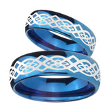 Bride and Groom Celtic Knot Dome Blue Tungsten Carbide Custom Ring for Men Set