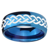 8mm Laser Celtic Knot Dome Blue Tungsten Carbide Men's Wedding Band