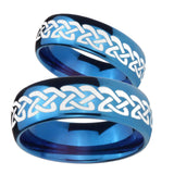 Bride and Groom Celtic Knot Love Dome Blue Tungsten Personalized Ring Set