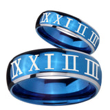 His Hers Roman Numeral Dome Blue 2 Tone Tungsten Mens Anniversary Ring Set