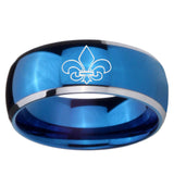 8mm Fleur De Lis Dome Blue 2 Tone Tungsten Carbide Mens Wedding Band