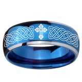 8mm Celtic Cross Dome Blue 2 Tone Tungsten Carbide Mens Bands Ring