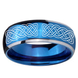 8mm Celtic Knot Dome Blue 2 Tone Tungsten Carbide Mens Ring Personalized