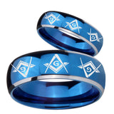 His Hers Master Mason Masonic  Dome Blue 2 Tone Tungsten Mens Ring Set