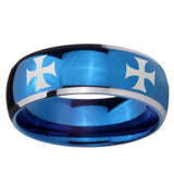 8mm 4 Maltese Cross Dome Blue 2 Tone Tungsten Carbide Promise Ring