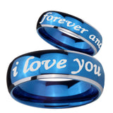 8mm I Love You Forever and ever Dome Blue 2 Tone Tungsten Carbide Rings for Men