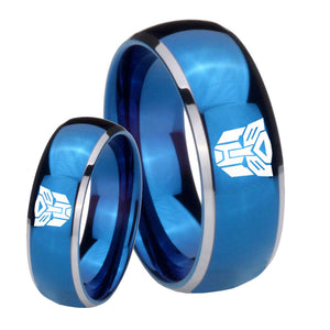 His Hers Transformers Autobot Dome Blue 2 Tone Tungsten Men's Ring Set