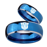 His Hers Transformers Autobot Dome Blue 2 Tone Tungsten Men's Ring Set